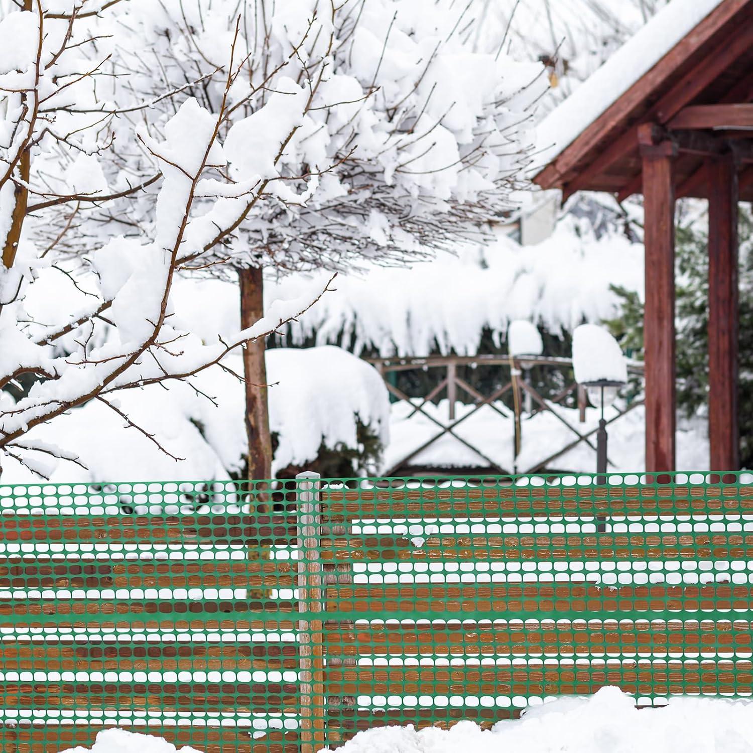 imageOhuhu Plastic Garden Snow Fence 4x100107LB Reusable Netting Plastic Safety Fence Roll Temporary Fence Snow Fencing Economy Construction Fencing Poultry Fence for Deer Rabbits Chicken DogsGreen