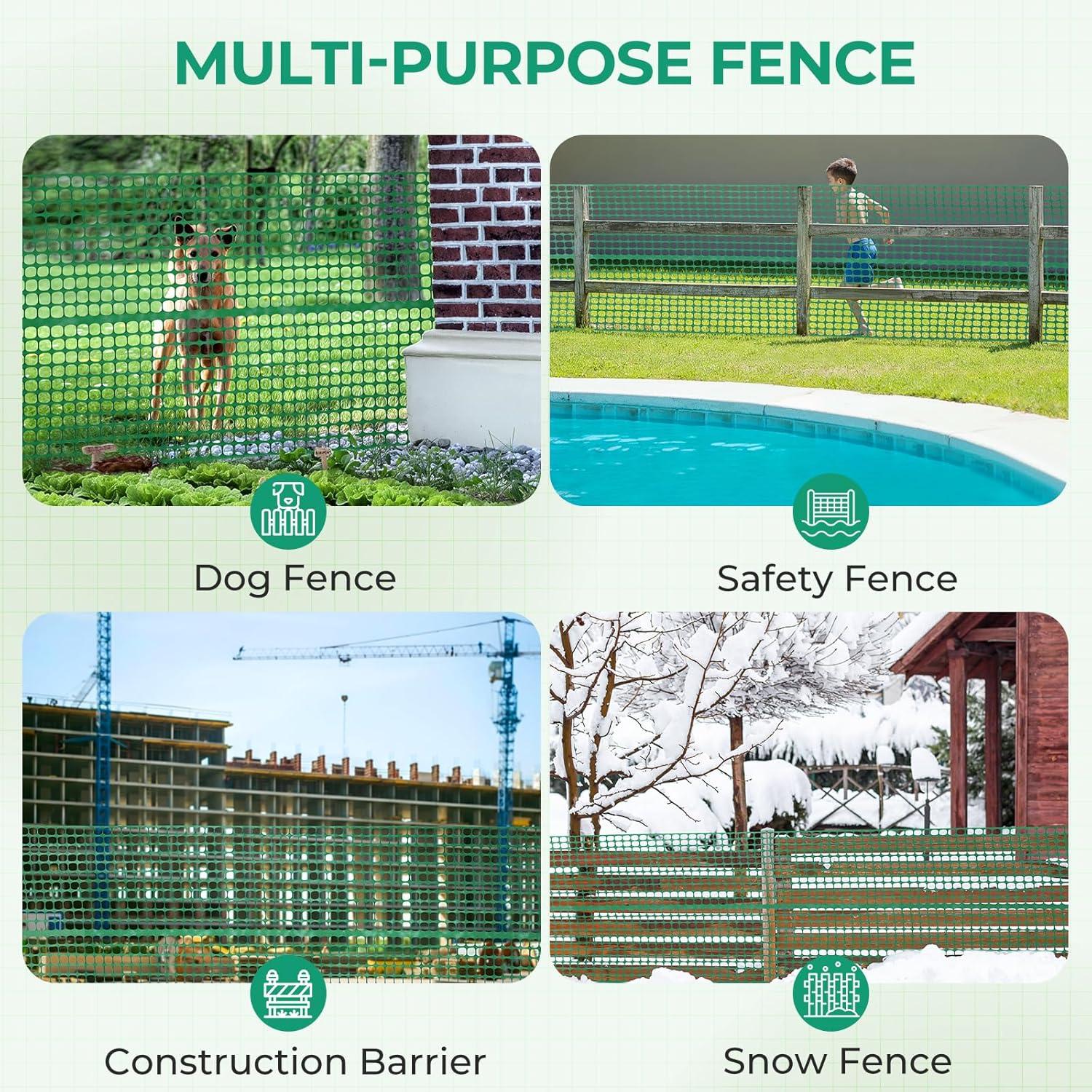 imageOhuhu Plastic Garden Snow Fence 4x100107LB Reusable Netting Plastic Safety Fence Roll Temporary Fence Snow Fencing Economy Construction Fencing Poultry Fence for Deer Rabbits Chicken DogsGreen