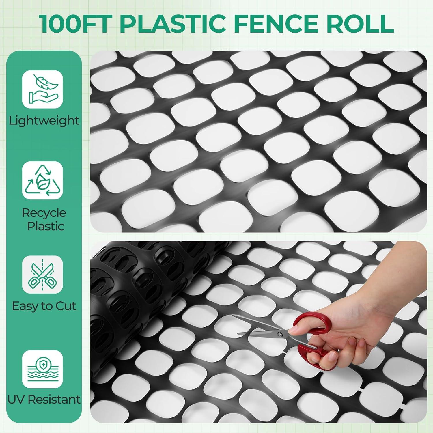 imageOhuhu Plastic Garden Snow Fence 4x100107LB Reusable Netting Plastic Safety Fence Roll Temporary Fence Snow Fencing Economy Construction Fencing Poultry Fence for Deer Rabbits Chicken DogsBlack