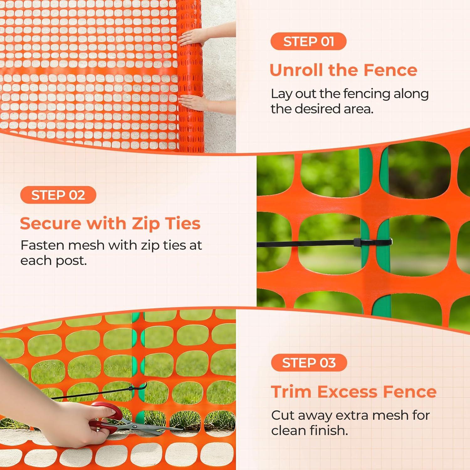 imageOhuhu Plastic Garden Snow Fence 4x100107LB Reusable Netting Plastic Safety Fence Roll Temporary Fence Snow Fencing Economy Construction Fencing Poultry Fence for Deer Rabbits Chicken DogsOrange