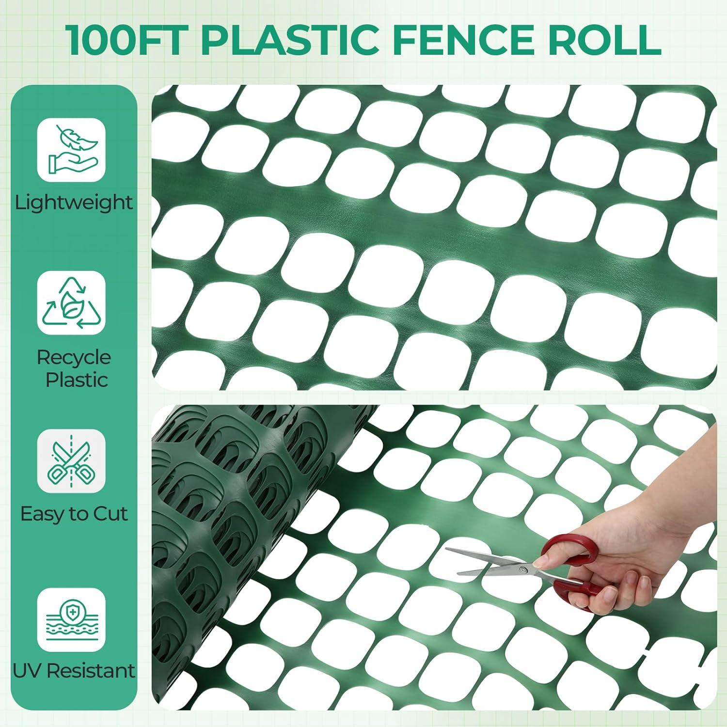 imageOhuhu Plastic Garden Snow Fence 4x100107LB Reusable Netting Plastic Safety Fence Roll Temporary Fence Snow Fencing Economy Construction Fencing Poultry Fence for Deer Rabbits Chicken DogsGreen