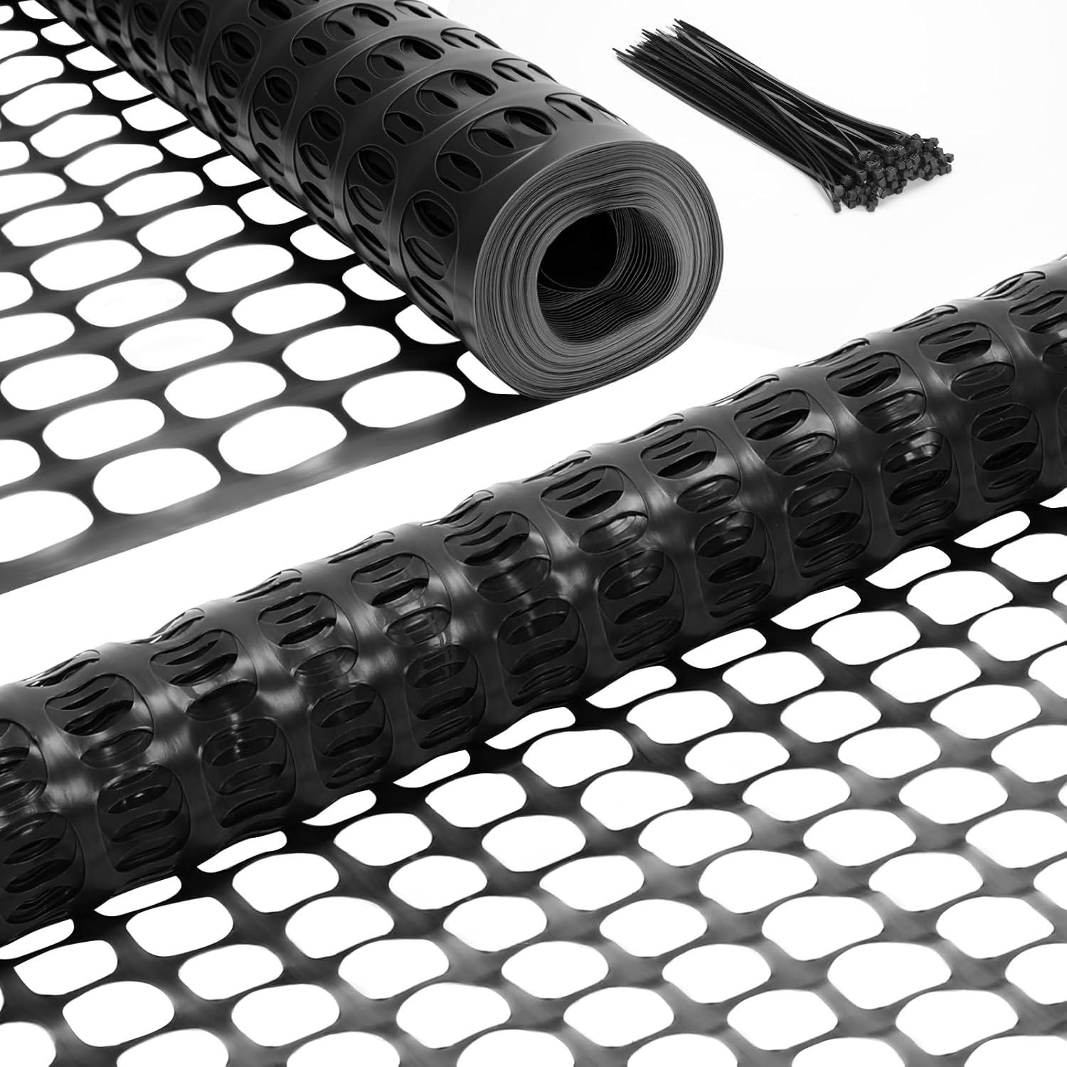 imageOhuhu Plastic Garden Snow Fence 4x100107LB Reusable Netting Plastic Safety Fence Roll Temporary Fence Snow Fencing Economy Construction Fencing Poultry Fence for Deer Rabbits Chicken DogsBlack