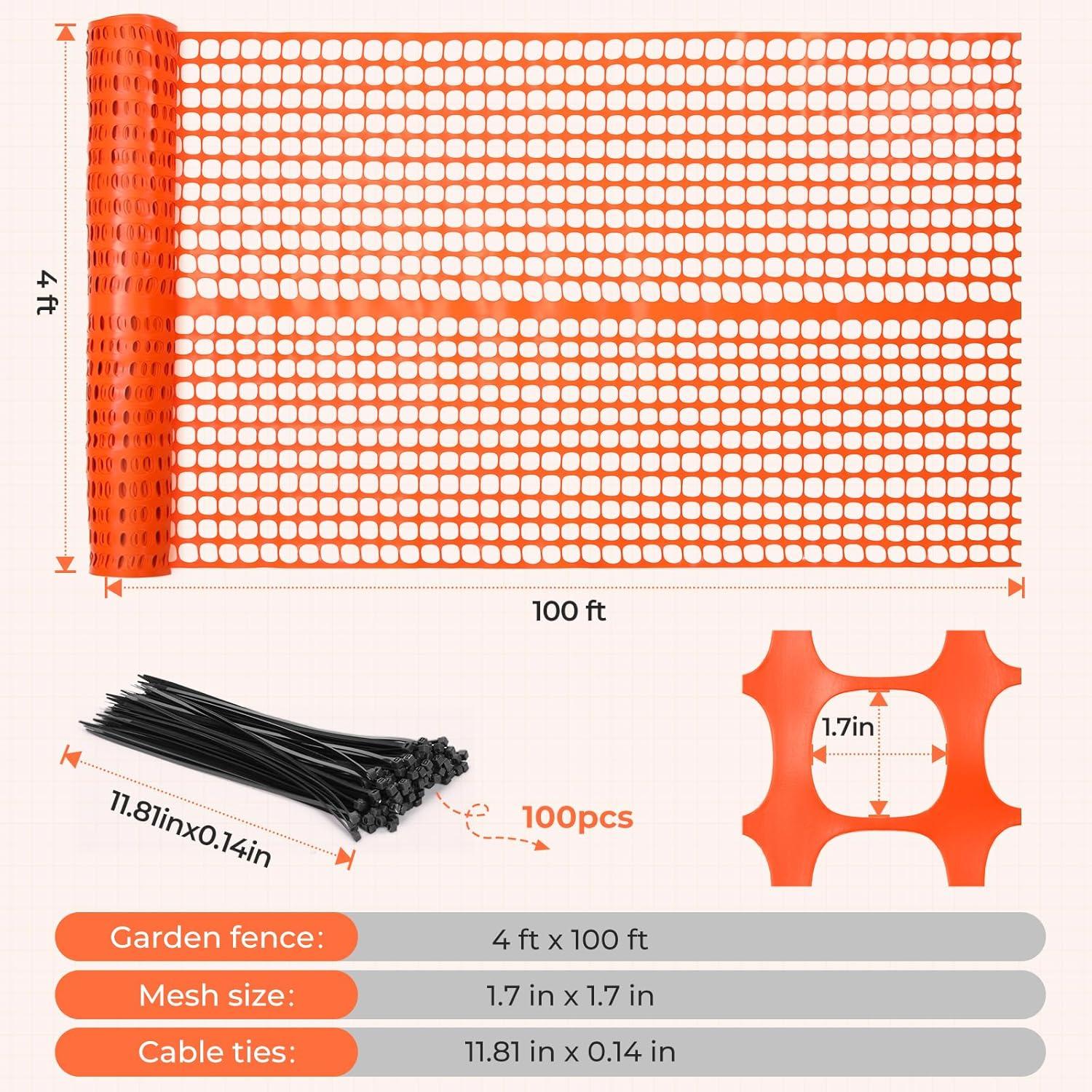 imageOhuhu Plastic Garden Snow Fence 4x100107LB Reusable Netting Plastic Safety Fence Roll Temporary Fence Snow Fencing Economy Construction Fencing Poultry Fence for Deer Rabbits Chicken DogsOrange