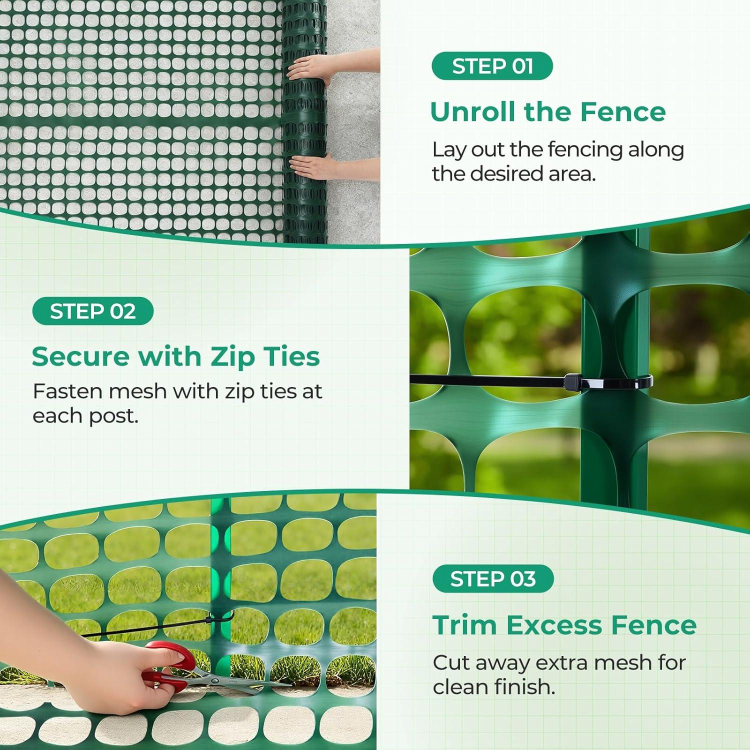 imageOhuhu Plastic Garden Snow Fence 4x100107LB Reusable Netting Plastic Safety Fence Roll Temporary Fence Snow Fencing Economy Construction Fencing Poultry Fence for Deer Rabbits Chicken DogsGreen