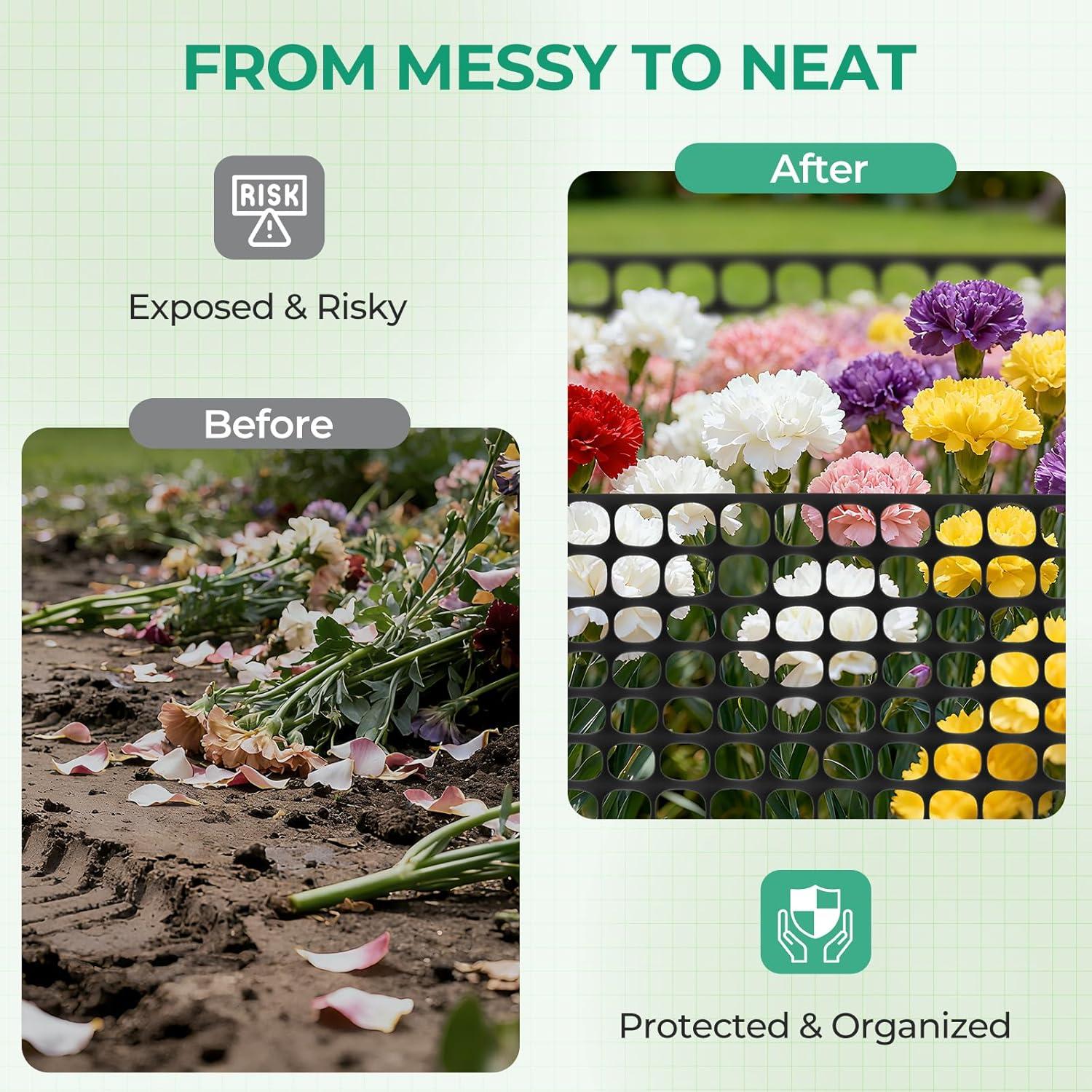 imageOhuhu Plastic Garden Snow Fence 4x100107LB Reusable Netting Plastic Safety Fence Roll Temporary Fence Snow Fencing Economy Construction Fencing Poultry Fence for Deer Rabbits Chicken DogsBlack