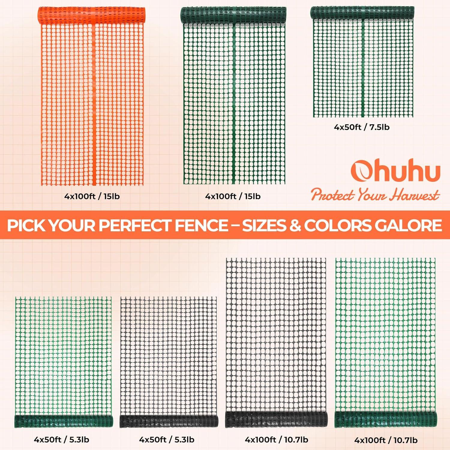 imageOhuhu Plastic Garden Snow Fence 4x100107LB Reusable Netting Plastic Safety Fence Roll Temporary Fence Snow Fencing Economy Construction Fencing Poultry Fence for Deer Rabbits Chicken DogsOrange