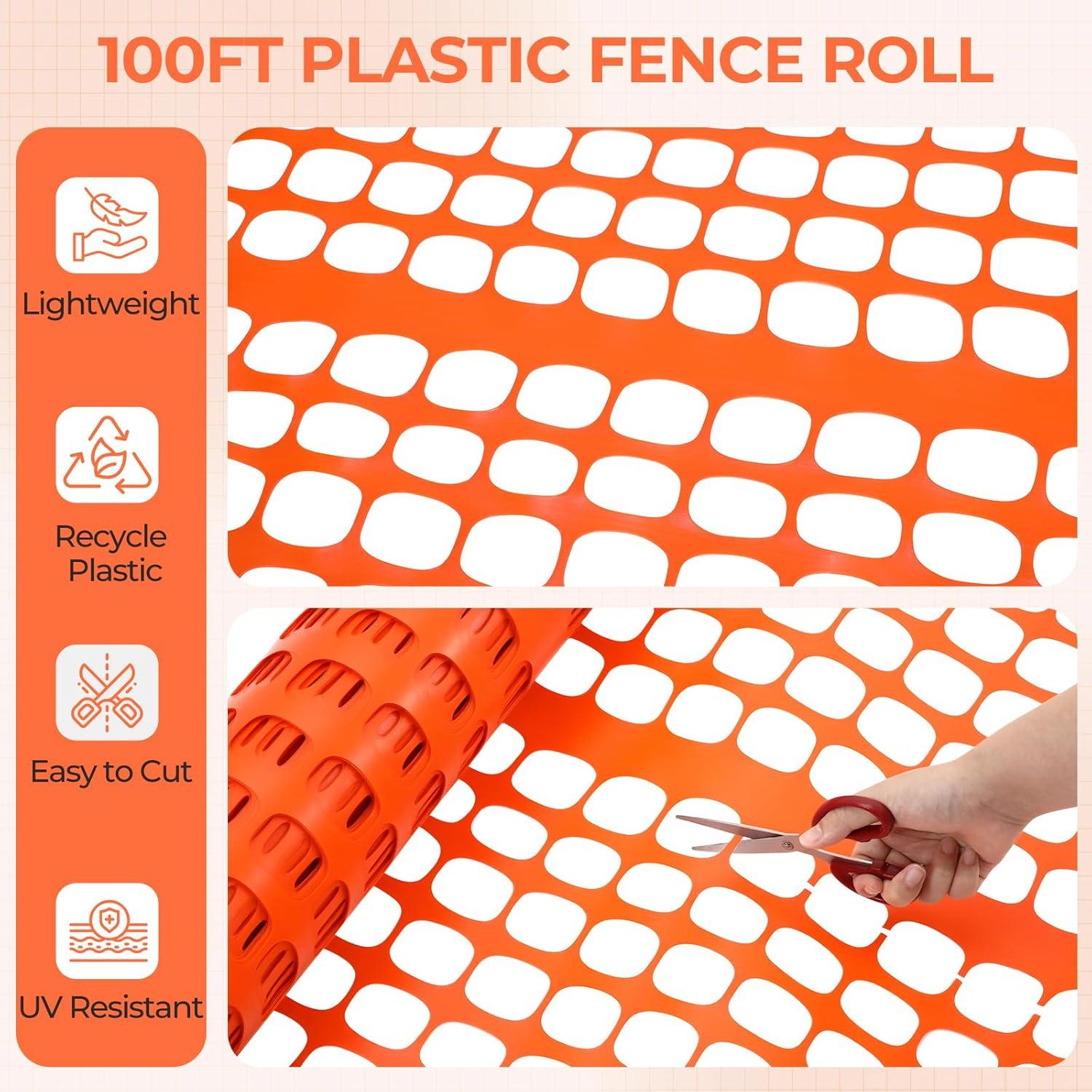 imageOhuhu Plastic Garden Snow Fence 4x100107LB Reusable Netting Plastic Safety Fence Roll Temporary Fence Snow Fencing Economy Construction Fencing Poultry Fence for Deer Rabbits Chicken DogsOrange