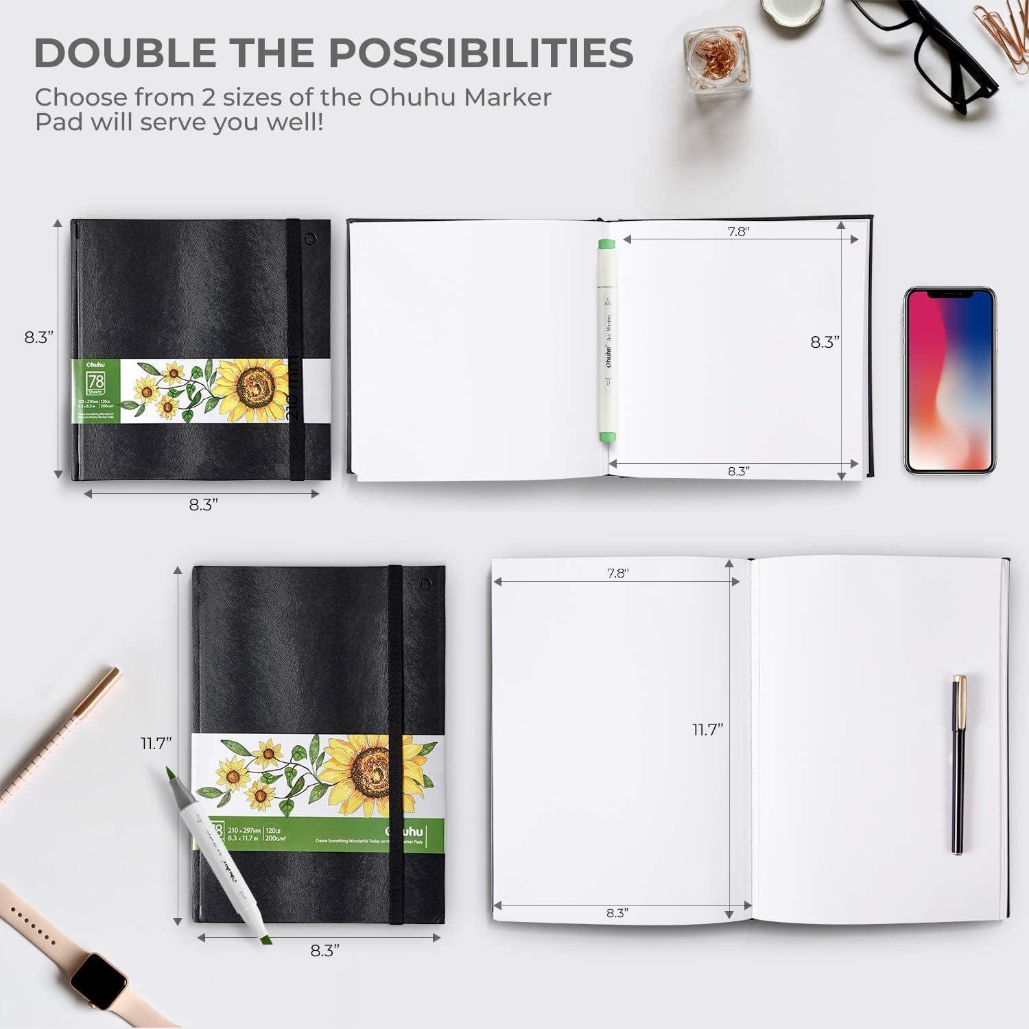 imageOhuhu Sketchbook Marker Paper Pad 2 Pack 83x83amp83x117 Art Sketch Book Drawing Papers Each Size Holds 78 Sheets156 Pages 120 lb200 gsm Hardcover Sketching Books Christmas Gift