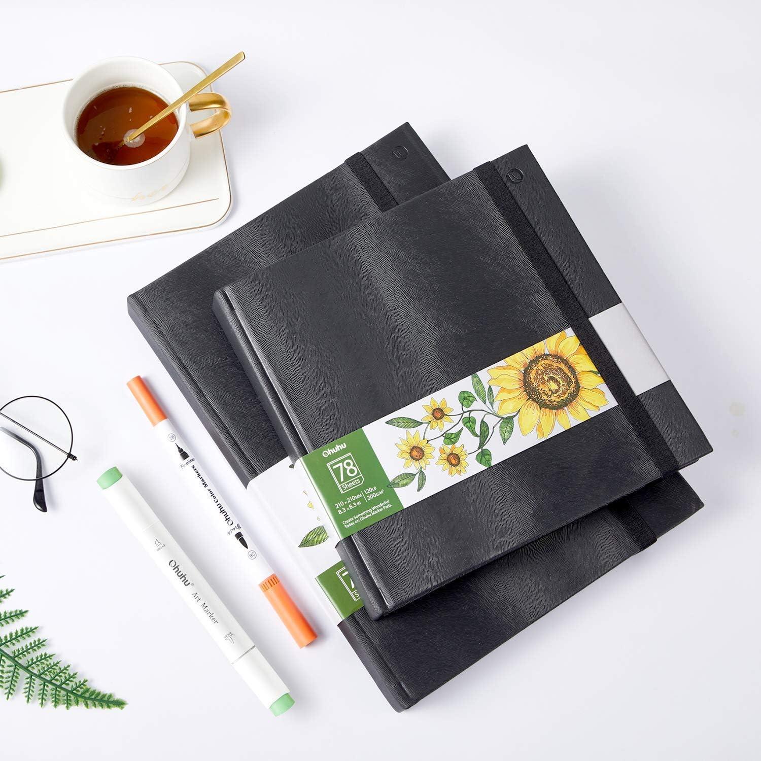 imageOhuhu Sketchbook Marker Paper Pad 2 Pack 83x83amp83x117 Art Sketch Book Drawing Papers Each Size Holds 78 Sheets156 Pages 120 lb200 gsm Hardcover Sketching Books Christmas Gift