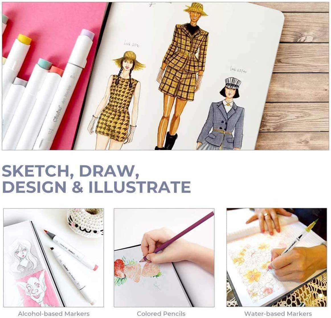 imageOhuhu Sketchbook Marker Paper Pad 2 Pack 83x83amp83x117 Art Sketch Book Drawing Papers Each Size Holds 78 Sheets156 Pages 120 lb200 gsm Hardcover Sketching Books Christmas Gift