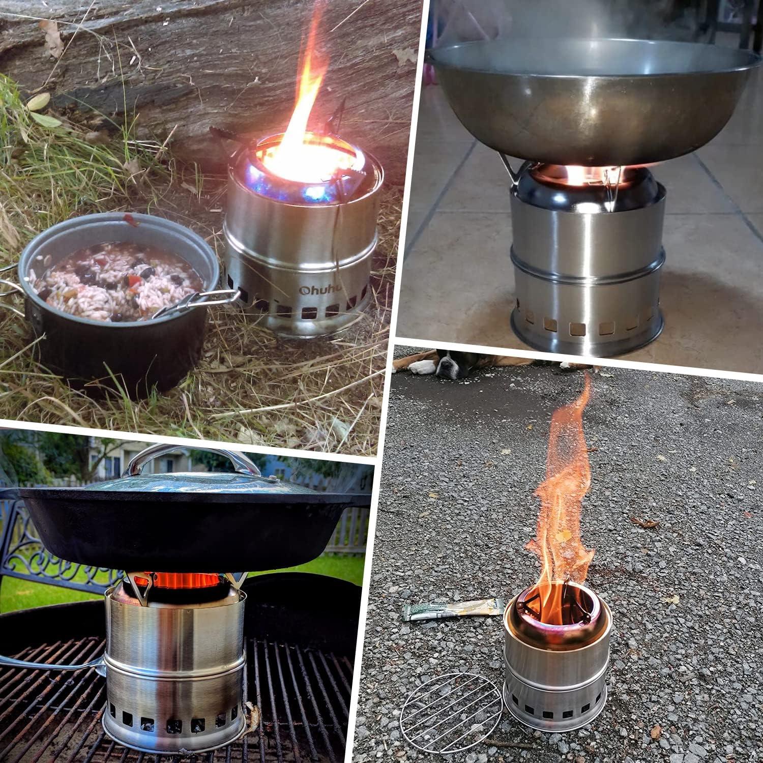 imageOhuhu Wood Burning Camp Stoves 10 Plates Camp Stove Windscreen for Camping Picnic Backpacking Cooking