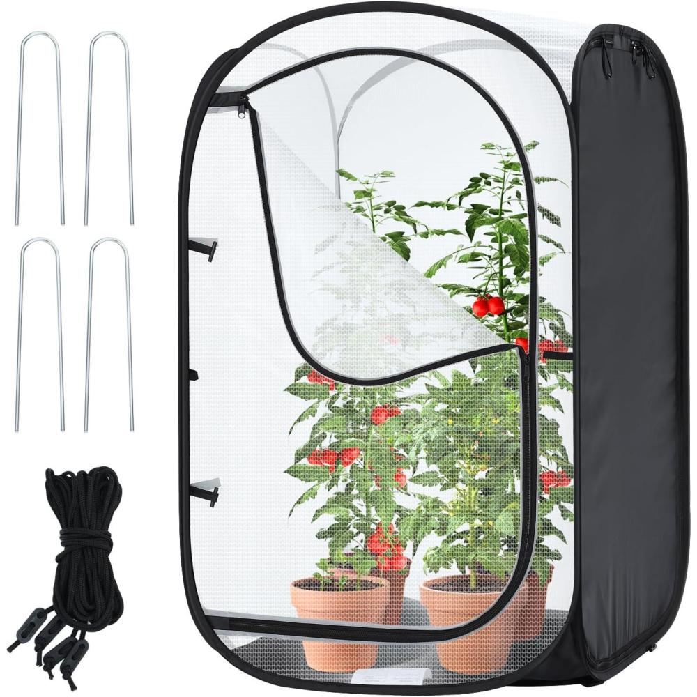imageOhuhu 36 Garden Mesh Plant Cover 2 Pack Pop Up Plant Protector Strawberry Cover Garden Net Cage Wind Protection for Plants Outdoor with Storage Bag 24 x 24 x 36 Inches1