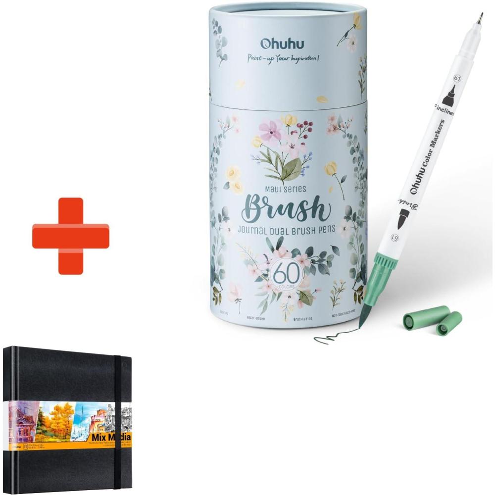 imageOhuhu 60 Coloring Markers amp Mix Media Pad