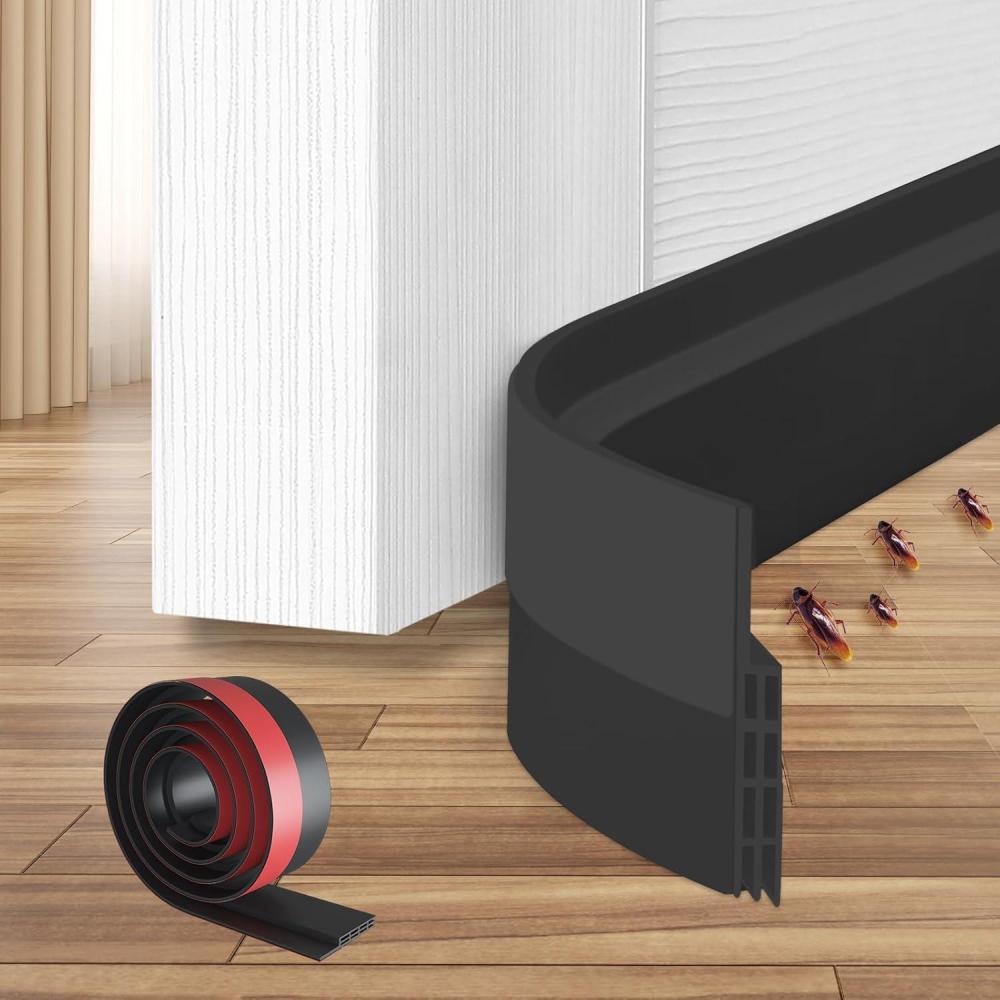 imageOhuhu Door Draft Stopper Weather StripUnder Door Draft Blocker Door Sweep Seal Strip for Exterior Interior DoorsCold Winter Door Gap Filler Bottom Noise Block Draft Guard Insulator 39 L x2 W BlackBlack