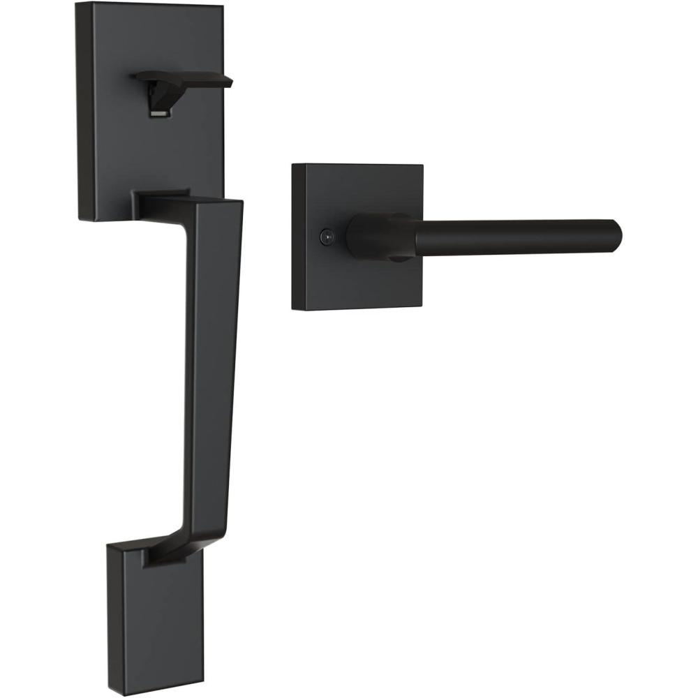 imageOhuhu Front Door Handle Heavy Duty Upgraded Front Door Lock Set Exterior Entry Matte Black Door Handles Single Cylinder Reversible Lever Zinc Alloy Use with Mechanical Electronic Smart Deadbolt Lockfront door handle