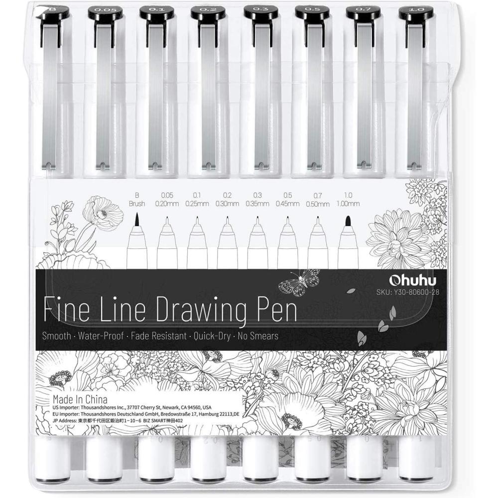imageOhuhu Micro Fineliner Pens 8 Pack Art Sketchbook