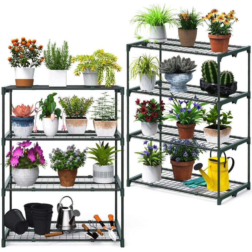 imageOhuhu Plant Greenhouse Shelves 4 Tier 2 Pack ExtraWide Stable Green House Shelving for Outdoor 31x18x42 Inch Portable Rustproof Metal Shelf Plant Stand Rack Greenhouse Accessories31 x 18 x 42 inch