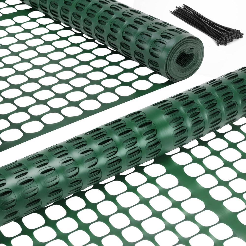 imageOhuhu Plastic Garden Snow Fence 4x100107LB Reusable Netting Plastic Safety Fence Roll Temporary Fence Snow Fencing Economy Construction Fencing Poultry Fence for Deer Rabbits Chicken DogsGreen