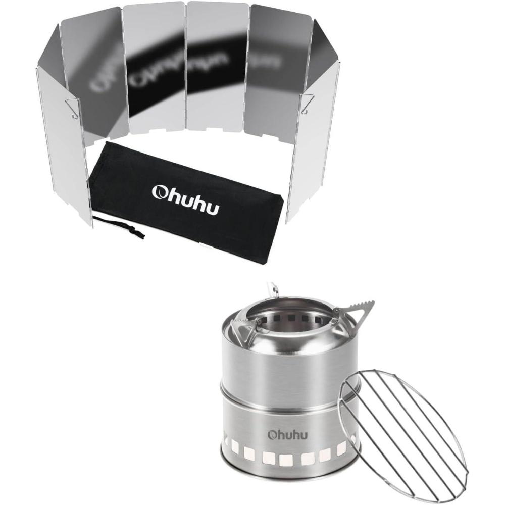 imageOhuhu Wood Burning Camp Stoves 10 Plates Camp Stove Windscreen for Camping Picnic Backpacking Cooking