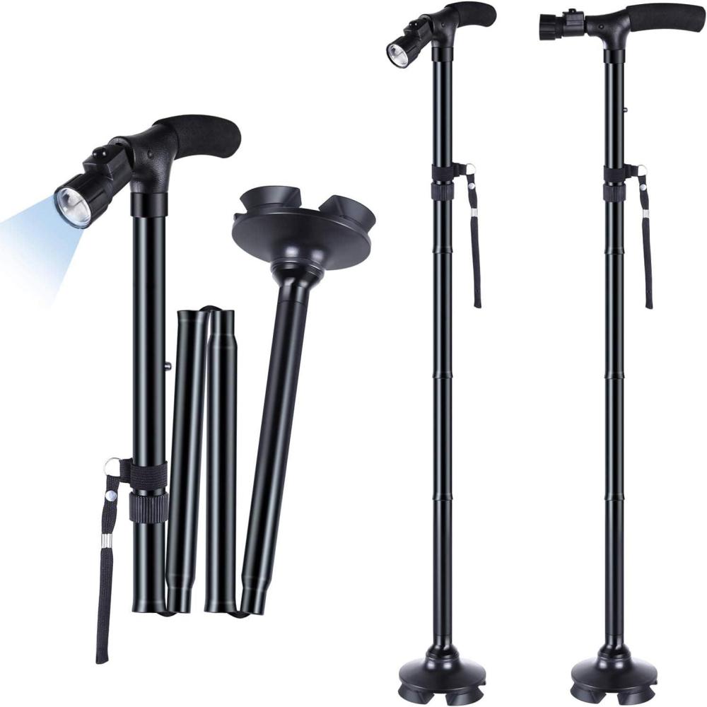 imageWalking Cane for Men Women Ohuhu Walking Canes with LED Light Folding Walking Stick Adjustable Free Standing Canes with Wrist Strap Travel Bag for Seniors Adults2 packs