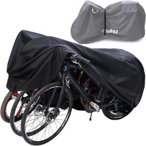 Bike Cover for 2 or 3 Bikes, Ohuhu 210D Waterproof Bicycle Covers Outdoor Storage Heavy Duty Wind Rain UV Dust Proof Bikes Outdoors Storing with Lock Hole for Mountain Road Bike