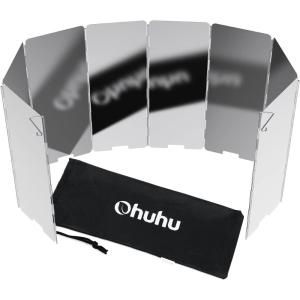 Camp Stove Windscreen, Ohuhu Camping Stove Windscreen 8/10/12 Plates Aluminum Folding Portable Camping Stove Windshield Grill Wind Screen for Camp with Carry Bag for Camping Hiking Picnic Backpacking(8 Plates)