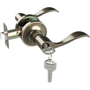 Door Handle with Lock, Ohuhu Bronze Door Knobs Interior Exterior Door Lock Lever with Key Antique Brass for Bedroom Bathroom Privacy not Keyed Alike Wave Style Entry locksets Zinc Alloy(1 Pack)