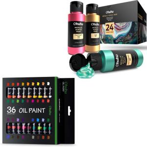 Ohuhu 36 Colors Oil Paint Tubes (12ML) + 24 Metallic Acrylic Paints Bottle (59ML)