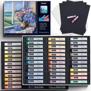 Ohuhu 72 Long Chalk Pastel Set: 72 Pastel Colors Chalk Markers For Artists 4 Fluorescent Colors With 6 Papers Included for Drawing Blending Layering Shading for Adults Beginners