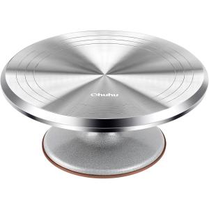 Ohuhu Cake Stand, Aluminium 12”Cake Turntable Decorating Bakery Supplies – BPA-Free Frosting Spinner Rotating Revolving Lazy Susan Perfect Gifts(Silver)
