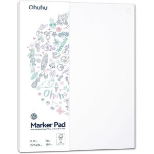 Ohuhu Double-Sided Marker Pad Art Sketchbook Bleedproof – 9″x12″ Large Paper Size – 90 lb/150 gsm Smooth Drawing Paper – 60 Sheets/120 Pages, Glue-Bound Sketching Book for Alcohol Markers