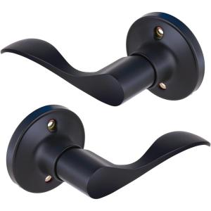 Ohuhu Dummy Door Handles, Black Door Handle Dummy Door Knob French Closet Door Handle Lever Single Side Non-Turning Wave Style Left/Right Hand Satin Zinc Matte Finish Laundry Room Hallway Pantry(2 Pack)