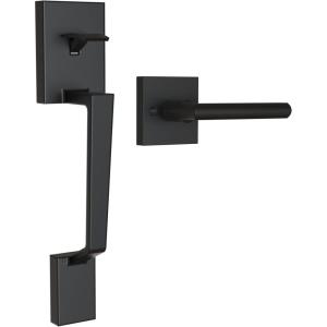 Ohuhu Front Door Handle, Heavy Duty Upgraded Front Door Lock Set Exterior Entry Matte Black Door Handles Single Cylinder Reversible Lever Zinc Alloy Use with Mechanical Electronic Smart Deadbolt Lock(front door handle)