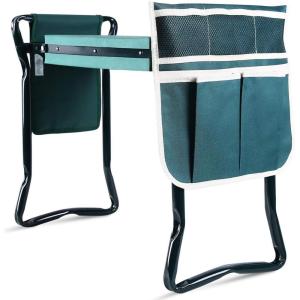 Ohuhu Garden Kneeler and Seat, Heavy Duty Garden Stool with EVA Foam Kneeling Pad, Foldable Gardening Bench with 2 Tool Pouches, 2-in-1 Portable Gardening Supplies, for Seniors(Green)