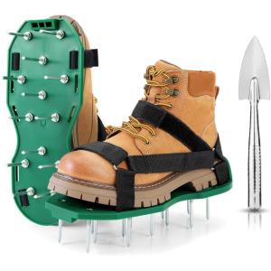 Ohuhu Lawn Aerator Shoes with Hook & Loop Straps, All New Unique Design Free-Installation Heavy Duty Spiked Aerating Sandals, One-Size-Fits-All for Yard Patio Lawn Garden(green&black)