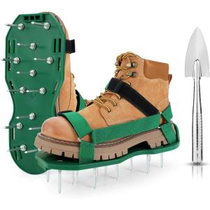 Ohuhu Lawn Aerator Shoes with Hook & Loop Straps, All New Unique Design Free-Installation Heavy Duty Spiked Aerating Sandals, One-Size-Fits-All for Yard Patio Lawn Garden(green)