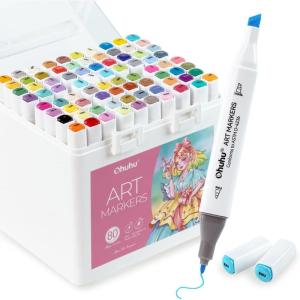 Ohuhu Markers for Starters, 80-color Chisel & Fine Dual Tips Alcohol Markers Coloring Illustration Sketching Alcohol Art Marker Set for Adult Beginner, Great Value Pack for Students’ Art Class -Manoa