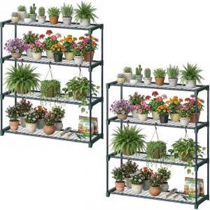 Ohuhu Plant Greenhouse Shelves 4 Tier 2 Pack Extra-Wide Stable Green House Shelving for Outdoor, 31x18x42 Inch Portable Rustproof Metal Shelf Plant Stand Rack Greenhouse Accessories(35 x 12 x 42 inch)