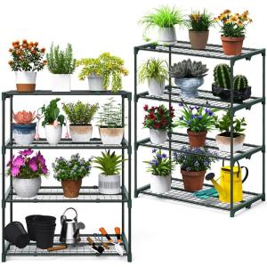 Ohuhu Plant Greenhouse Shelves 4 Tier 2 Pack Extra-Wide Stable Green House Shelving for Outdoor, 31x18x42 Inch Portable Rustproof Metal Shelf Plant Stand Rack Greenhouse Accessories(31 x 18 x 42 inch)