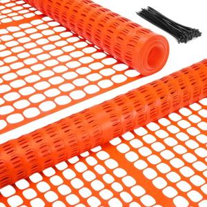 Ohuhu Plastic Garden Snow Fence, 4’x100’/10.7LB Reusable Netting Plastic Safety Fence Roll, Temporary Fence Snow Fencing Economy Construction Fencing Poultry Fence for Deer Rabbits Chicken Dogs(Orange)