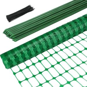 Ohuhu Plastic Snow Fence Set, 3.4FTx100FT Garden Fence Roll with 25-Pack 4FT Stakes Temporary Safety Netting, Reusable Pool Fencing Poultry Fences for Deer Chicken Dog Yard(Green)