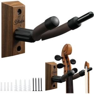 Ohuhu Violin Wall Mount Hanger, Hardwood Violin Viola Hanger with Bow Holder and Soft Padding for Home Studio Decor(2)