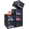 imageOhuhu Shoe Box Shoe Organizer High Quanlity Stackable Foldable Shoe Storage Clear Plastic Shoe Containers Drawer Type Front Opening for Underbed Closets and Entryway XL Black