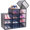 imageShoe Box Ohuhu 12 Pack Shoe Organizer High Quanlity Stackable Foldable Shoe Storage Clear Plastic Shoe Containers Drawer Type Front Opening for Underbed Closets and Entryway Fit up to US Size 95