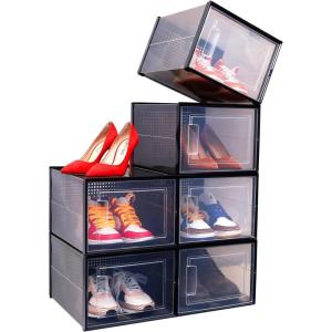 Ohuhu Shoe Storage, Ultra Large Shoe Organizer Heavy Duty 6 Pack Plastic Storage Bins Container Boxes Clear Stackable Sneaker Case Drawers Front Opening for Closet and Entryway Fit up to US Size 14