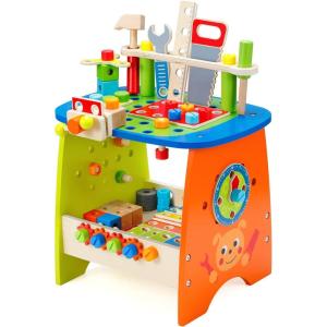 Ohuhu Tool Workbench Toy Set: Kids Toy Play Workbench Kids Wooden Tool Bench Workshop 89Pcs Workbench with Tools Set Wooden Construction Bench Toy for Boys Girls Age 3 4 5 6 7 Birthday Christmas Gift