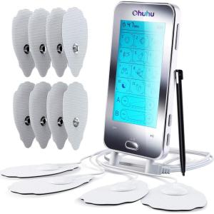 Upgraded Touchscreen Independent Dual Channel TENS EMS Unit, Ohuhu 12 Modes Muscle Stimulator for Pain Relief Therapy, Electronic Rechargeable Pulse Massager with 12 Pads Father’s Day Gift