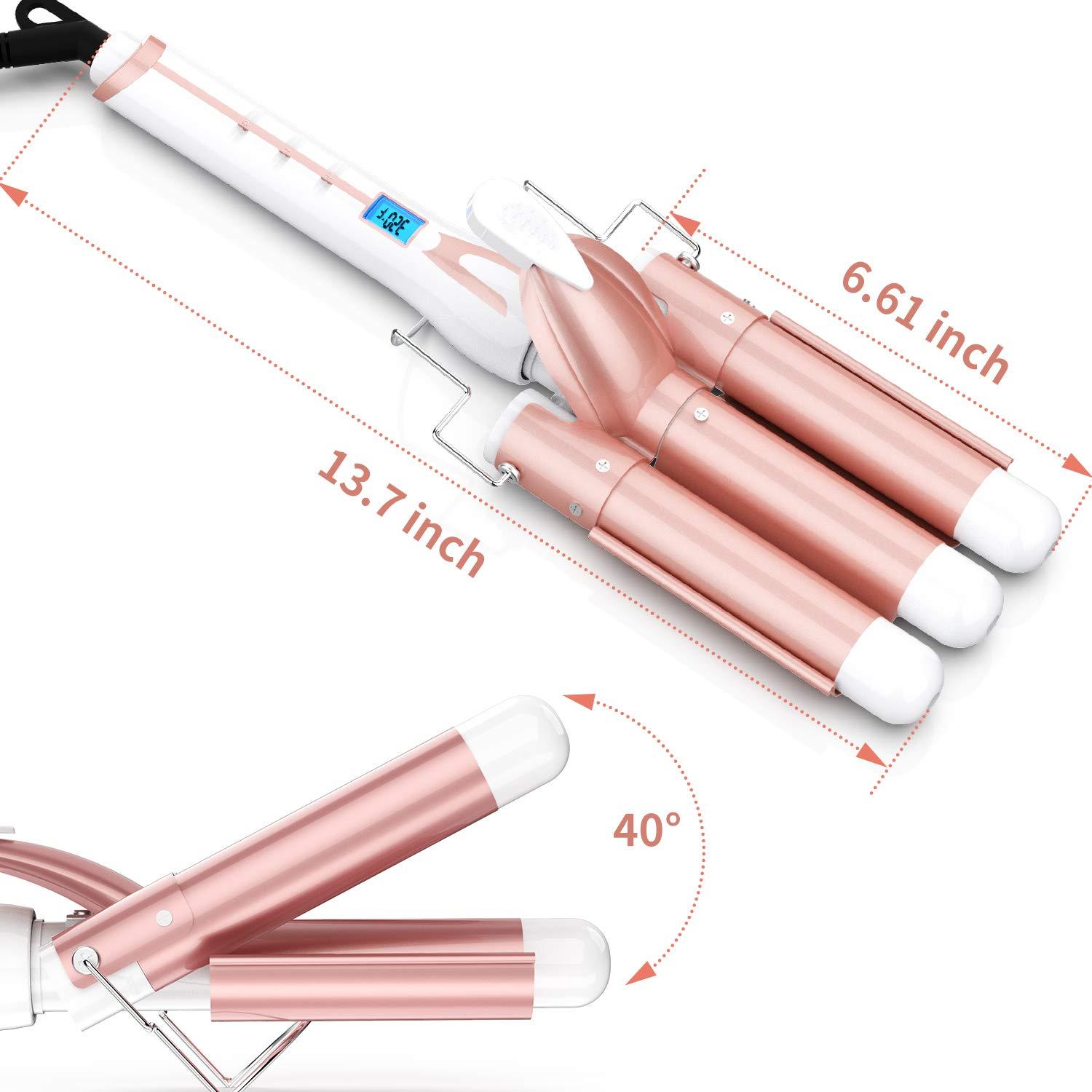 image3 Barrel Curling Iron Wand Ohuhu 1 Inch Ceramic Tourmaline Triple Barrels Hair Waver Curling Iron Temperature Adjustable Hair Waver Heats Up Quickly with LCD Temp Display Rose Gold Christmas Gift