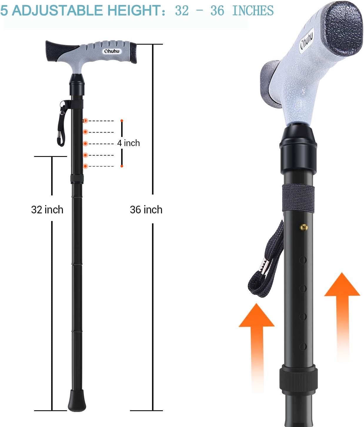 imageFolding Cane Ohuhu Adjustable Foldable Walking Cane for Men Women with 5 Adjustable Heights Collapsible Lightweight Balancing Mobility Aid Portable Hand Cane Walking Stick for Father Mother Gift