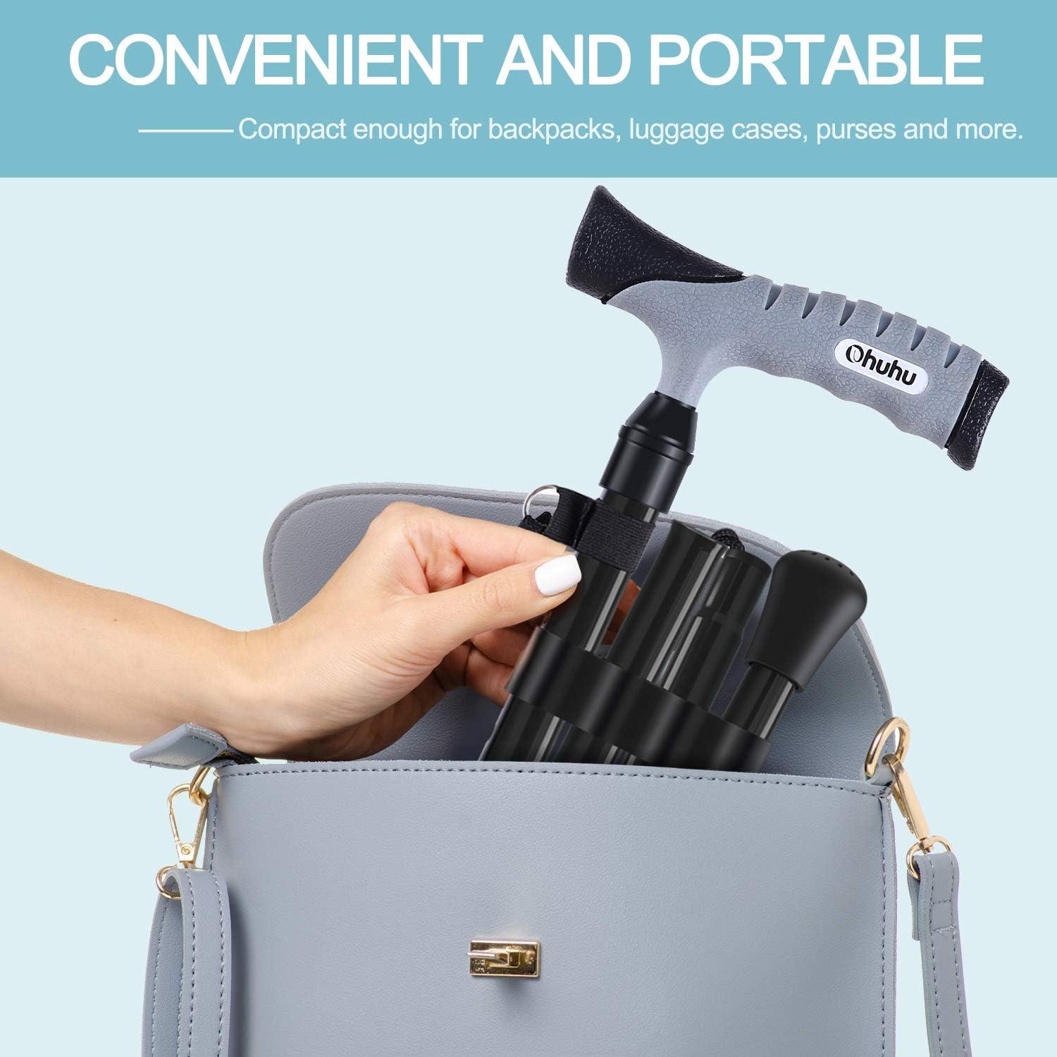 imageFolding Cane Ohuhu Adjustable Foldable Walking Cane for Men Women with 5 Adjustable Heights Collapsible Lightweight Balancing Mobility Aid Portable Hand Cane Walking Stick for Father Mother Gift